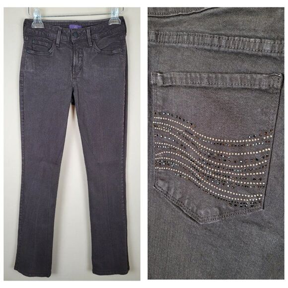 NYDJ Billie Mini Bootcut Jeans Dark Brown Beaded Size 2 - Picture 1 of 13